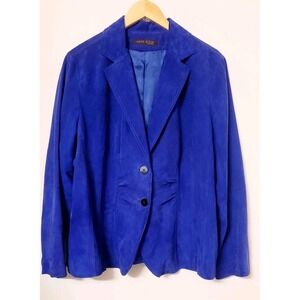 Vintage Ann Klein Suede Leather Women's Coat Jacket Size L Purple Beautiful Flaw